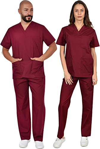 B-well Cesare Unisex-Schrubb-Set Schlupfkasack + Schlupfhose Set Medizin Arzt Uniform Schlupfjacke Oberteil mit Hose Medizinische Berufsbekleidung Bordeaux M – Bild 2