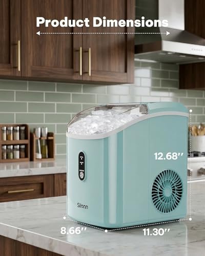 Image of Silonn Nugget Ice Maker Countertop, Chewable Pellet Ice Machine with Self-Cleaning, Portable Pebble Ice Maker with Ice Scoop for Home, Kitchen & Office, Green