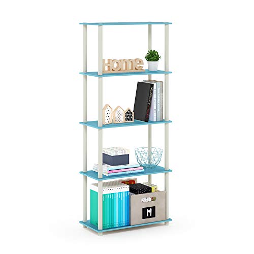 Furinno TURN-N-TUBE Storage Shelves, 5-Tier Book Shelf, Corner Shelf, Toolless Open Shelves, for Organization and Storage, Living Room, Garage, Home Office, Light Blue by Furinno - Used condition - US$34.87