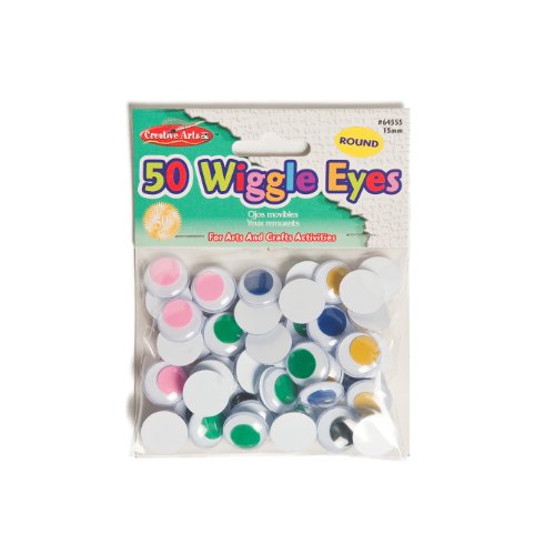 Creative Arts by Charles Leonard Wiggle Eyes, Round, 15mm, Assorted, 50/Bag (64555)