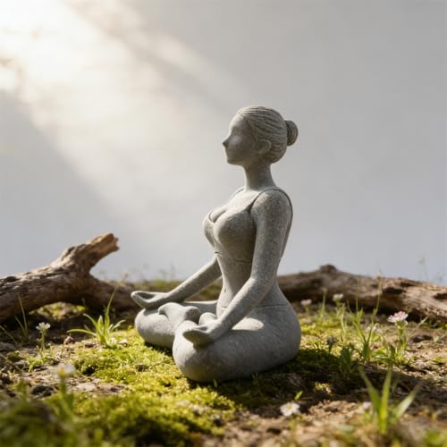 Estatua de Yoga de Piedra Arenisca Figura Meditación Mujer miniatura 3