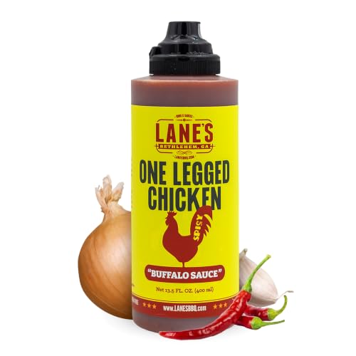 Lane's One Legged Chicken Buffalo Sauce, Award Winning Buffalo Wing Sauce, Delicious Bold and Tangy Flavor, Goes Great with Chicken, Meat & Pizza, No MSG, Gluten-Free, Handcrafted in USA, 10 Oz