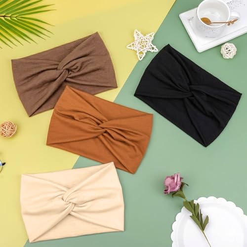 Image of DRESHOW 4 Pack Turban Headbands for Women Wide Vintage Head Wraps Knotted Cute Hair Band Accessories