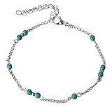 ink2055 Fashion Women Faux Turquoise Beaded Chain Anklet Ankle Bracelet Beach Jewelry,Ankle Bracelets for Women Teen Girls Beach Jewelry Gifts - 1