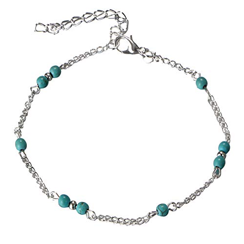 ink2055 Fashion Women Faux Turquoise Beaded Chain Anklet Ankle Bracelet Beach Jewelry,Ankle Bracelets for Women Teen Girls Beach Jewelry Gifts - 1