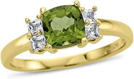 FJC Finejewelers 6x6mm Cushion-Cut Peridot and White Topaz Ring 10 kt Yellow Gold Size 5