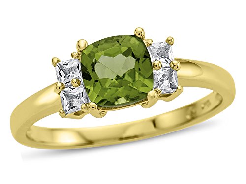 Fjc Finejewelers 6X6Mm Cushion-Cut Peridot And White Topaz Ring 10 Kt Yellow Gold Size 5 #TOP7