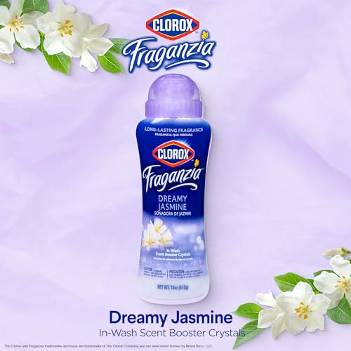 Image of Clorox Fraganzia Laundry Scent Booster Crystals, In-Wash Fragrance Beads for Fresh-Smelling Clothes & Linens, Safe for All Fabrics & Colors, Easy-Pour Bottle, Dreamy Jasmine Scent, 18 Oz, 2 Pack