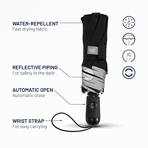 Weatherman Travel Umbrella - Windproof Compact Umbrella - Strong And Resists Up To 45 Mph Winds And Heavy Rain - Great Mini Umbrella For Backpack (Black) #TOP6