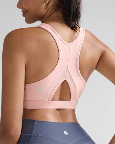 Image of RUNNING GIRL Sports Bras for Women High Support Moulded Cup High Impact Sports Bras Racerback Workout Running Yoga Bra(WX3045 Pink Peony M)