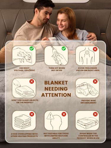 Image of Bearhug Electric Blanket Full Size, 90F-108F Fast Heating Throw with 10 Heat Levels & 1-12H Auto Shut-Off, Machine Washable Soft Velvet and Sherpa Heated Blanket for Bed or Couch, Gray