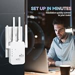 WiFi Repeater, 1200Mbps Amplificador Señal Repetidor Doble Banda 2.4G/5G con 4 Antenas, Wifi Amplifier Extensor con 3 Modos(Repetidor/Router/Ap), Puerto Ethernet, Compatible con Todos los Routers WiFi