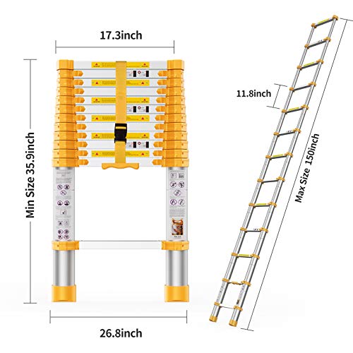 Boweiti Telescoping Extension Ladder 12.5Ft Heavy Duty Upgrade,Aluminum Telescopic Ladder With Upgrade Material/Accessories #TOP3