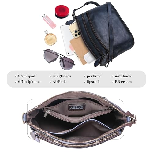 Image of HESHE Crossbody Bags for Women Genuine Leather Purses with Multi-Pockets Vintage Ladies Small Shoulder Satchel Bag