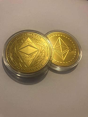 M&M3 Gold Ethereum Coin Commemorative Round Collectors Coin Crypto Currency Coin Display Gold Physical Blockchain Crypto Currency in Protective Collectable Gift.