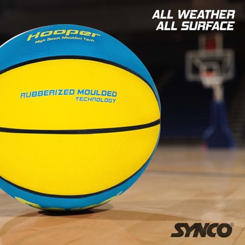 Image of Synco Hooper Basketball Size-7 | Men's Basketball | Moulded Technology | 8 Panel | Suitable for Indoor & Outdoor Games (Blue Yellow)