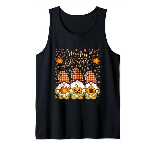 Happy Fall Y'all Gnomos calabaza otoño árbol hojas de otoño Camiseta sin Mangas