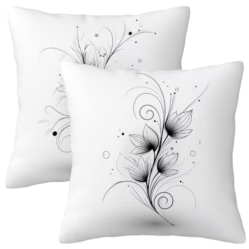 Funda Cojin 60x60 Juego de 2, Funda Almohada Exterior Impermeable Lino, Fundas Cojines Sofa Blancos, Cuadrado Fundas de Cojines Línea, Cushion Covers para Decoracion Hogar Exterior, Regalo Mujer -2175