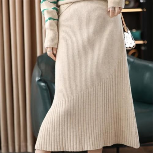 Women's Winter Solid Cashmere Knit Long Thick Elastic Slim Hip Straight Skirt 5