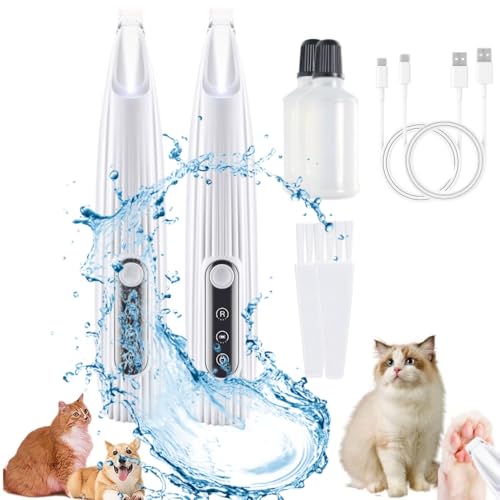 Micro Precision Trimmer, 2024 Multifunctional Pet Hair Clippers with LED Light, Low Noise Waterproof Rechargeable Paw Trimmer for Paws, Eyes, Ears, Face, Rump (White 2pcs)