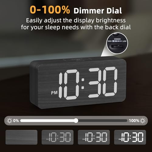 Image of uscce Wooden Digital Alarm Clocks for Bedrooms with 0-100% Dimmable Display | Desk Clock with Large Numbers for Living Room - Loud Dual Alarm for Heavy Sleepers with Volume Control - Wood Decor & Gifts