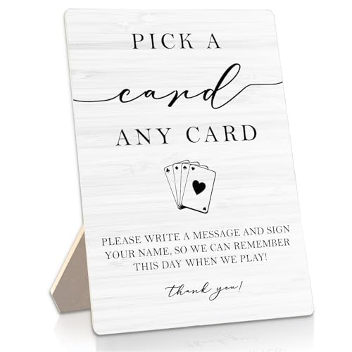 Nrleey Pick a Card Wooden Sign - Playing Cards Guestbook, Wedding Gift, Wedding Decor for Ceremony and Reception, 5x7inch