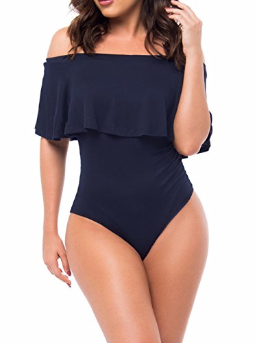 Famulily Women's Off Shoulder One Piece Swimsuit Ruffle Bodycon Bodysuit Swimwear