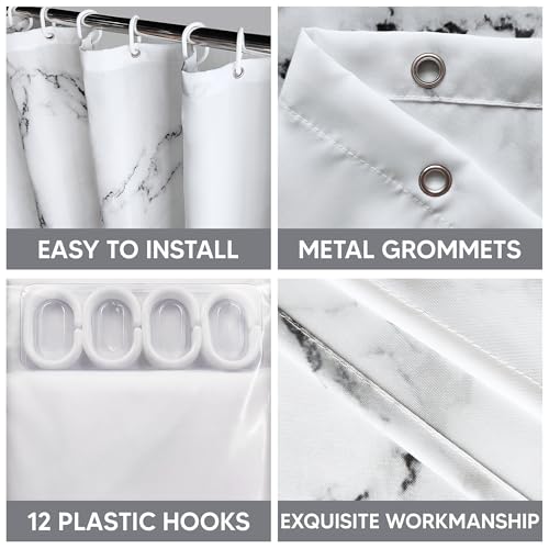 WedDecor Shower Curtain Waterproof Anti Mould Mildew Resistant, Heavy Duty 100% Polyester Fabric Bathroom Curtains Liner with 12 Curtain Hooks, 180cm x 180cm, Grey & White - Image 5