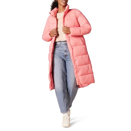 Amazon Essentials Women's Lightweight Full-Zip Water-Resistant Long Cocoon Puffer Winter Coat, Pink, Large
