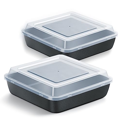 9x9 Inch Square Baking Pan with Lid Set E-far Nonstick Square Cake Pans Metal Bakeware for Oven Cooking Lasagna Brownies Stainless Steel Core & Easy Release 4 Pieces(2 Pans+2 Covers)