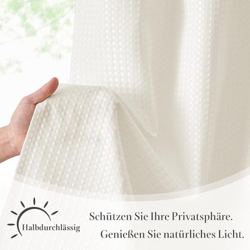 TOPICK Scheibengardinen Waffe Bistrogardine 2er Set H115xB90 Beige – Ansicht 4