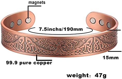 MagEnergy Copper Bracelet for Men Life of Tree Viking Jewelry Magnetic Bracelet 7.5inches Adjustable