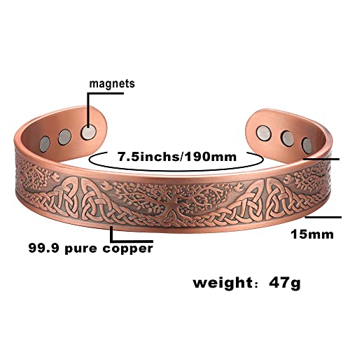 Magenergy Copper Bracelet For Men Life Of Tree Magnetic Therapy Bracelet Viking Jewelry 7.5Inches Adjustable #TOP1