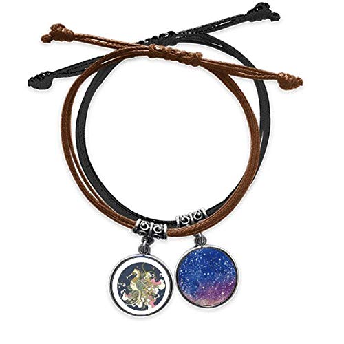 Pulsera de cuero Ukiyo-e Japón con acabados artesanales de hipocampo detallado