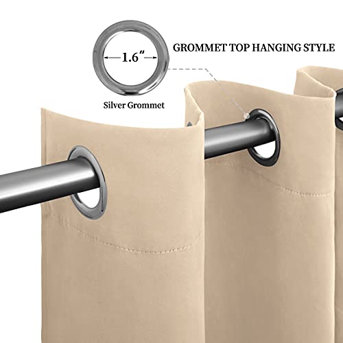 Image of Easy-Going Blackout Curtains for Bedroom, Solid Thermal Insulated Grommet and Noise Reduction Window Drapes, Room Darkening Curtains for Living Room, 2 Panels (52x96 in,Beige)