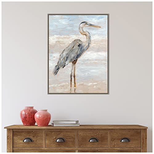 Amanti Art Framed Canvas Wall Art Print Beach Heron I By Ethan Harper (23 In. W X 30 In. H), Sylvie Greywash Frame - Large #TOP7