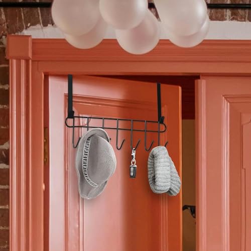 Image of Over-The-Door Hook (Pack of 1), Heavy-Duty Over Door Hanger Holder for Coat Hanging, Robe, Hat, Clothes, Towels, Bathroom Organiser, Towel Rack, 7 Hooks, Matte Black