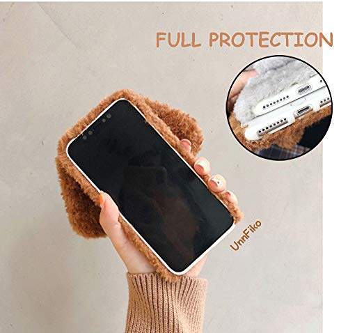 UnnFiko Schutzhülle für iPhone 13 Mini, supersüßer Teddyhund, flauschig, warm, Plüsch, weiche TPU-Winterhülle, Schutzhülle (Teddy Brown, iPhone 13 Mini)