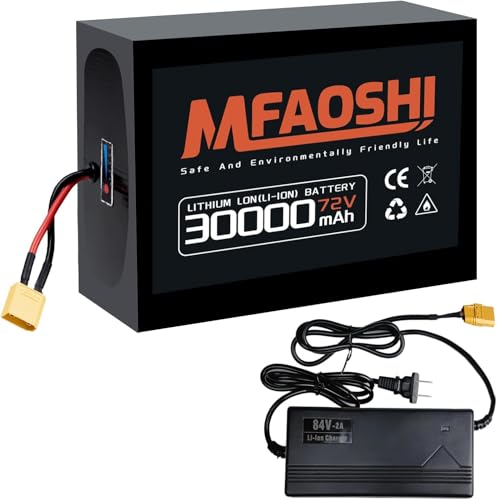 MFAOSHI 72V 30Ah LiFePO4 E-Bike Battery 250W-3500W XT90 Connector USB Port LED Display 2A Fast Charger & Smart BMS for Commuting & Trail Riding