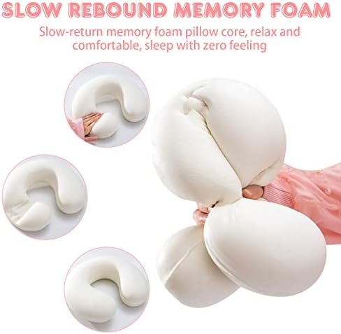 UESDU Travel Pillow, 100% Adjustable Memory Foam Neck Pillow, U-Shaped Neck Pillow With An Eye Mask For Traveling, Headrest Airplane Pillow (Pink)
