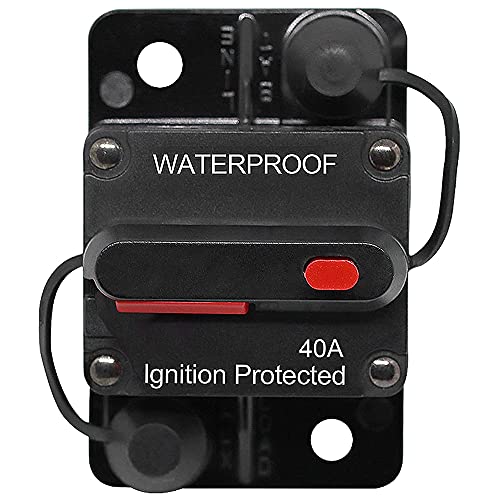 Ruolin Disjoncteur de Voiture 30A - 150A, DC 12V - 48V Disjoncteur Étanche avec Réinitialisation Manuelle pour Moteur Auto Voiture Marine Bateau Vélo Stéréo Audio, 40A