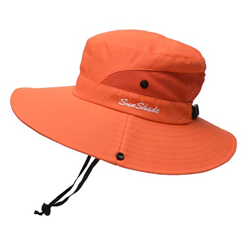 Anvevkn Damen Faltbarer Sonnenhut UV Schutz Sommerhut Wanderhut Fischerhut Gartenhut Wasserdicht Outdoor Buschhut mit Verstellbare Kinnband S-Orange