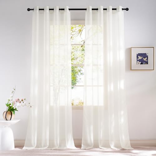 Image of NICETOWN Natural Voile Sheer Bedroom Curtains 84 Inches Long, Grommet Airy & Lightweight Window Treatments Light Filtering for Living Room /Bedroom,W54 x L84, Set of 2
