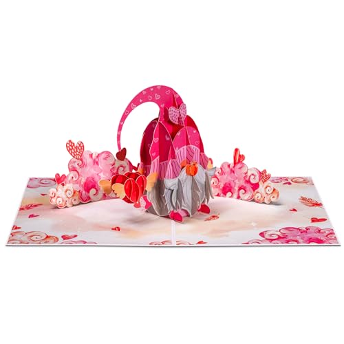 Frndly by Paper Love 3D Love Gnome Pop Up Card, For Birthday, Mothers Day, Anniversary, Wedding, All Occasion, Handcrafted - 100% Recycled and Eco-Friendly, 8\" x 6\" Cover - Includes Envelope and Note Tag