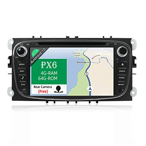 PX6 Android 9 Autoradio Compatible avec Ford Focus/Mondeo/S-Max/C-Max/Galaxy - 4G+64G - Caméra & Canbus GRATUITES - Soutien HDMI 4K VIDÉO Dab Commande au Volant 4G WiFi Bluetooth Mirrorlink-GPS 2 Din Cover