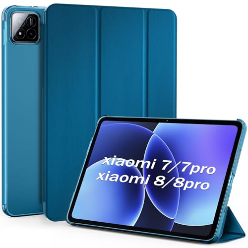 EasyAcc Custodia Cover Compatibile con Xiaomi Mi Pad 7/ Pad 8/ Pad 7 Pro/Pad 8 Pro (11.2 pollici) -Ultra Sottile con Cover Leggero Supporto in Pelle PU Case, Blu pavone