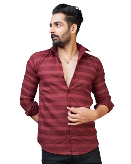 Somore Men's Cotton Printed Casual Shirts (SO-KEN-1096-L Maroon)