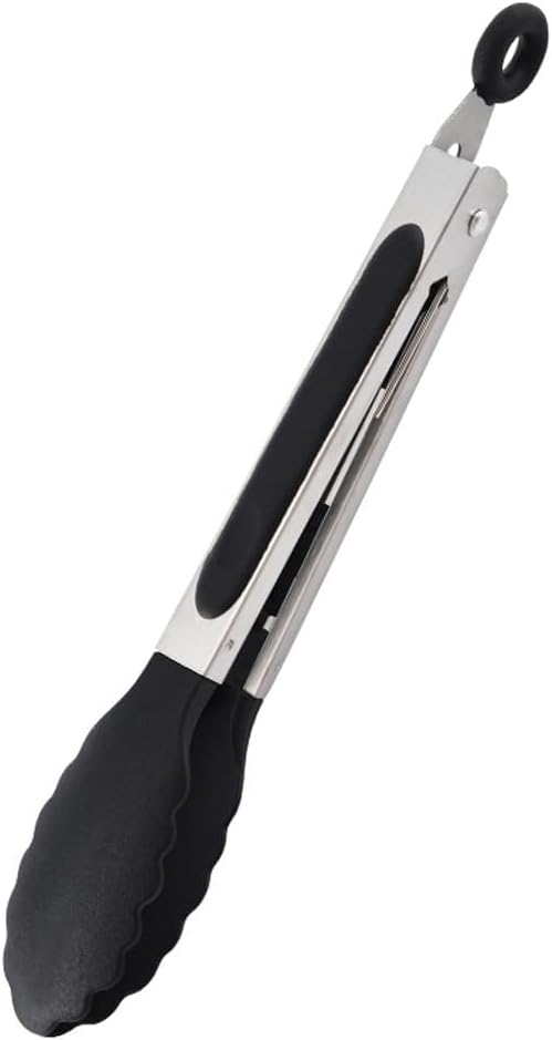 Food-Tongs – 7 Inch Small Black Stainless Steel Cooking Tongs with Silicone Tips for Serving, Grilling, Salad, Ice, Oven Use – Kitchen Tool & Kitchen Accessory for Home Kitchen