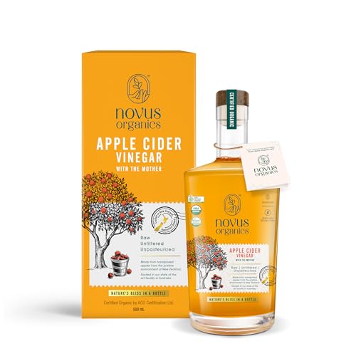 Novus Organics Apple Cider Vinegar with Mother, Raw & Unfiltered, 500ml Glass Bottle, Australian Certified Organic (ACO), Naturally Fermented for Beverages, Cooking, and Salad Dressings - Pack of 1