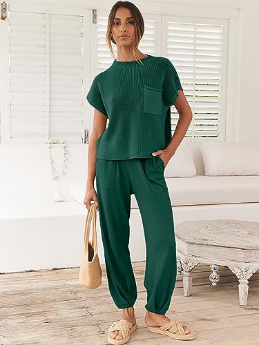 Image of ANRABESS Women's Two Piece Outfits Sweater Sets Knit Pullover Tops and High Waisted Pants Tracksuit Lounge Sets